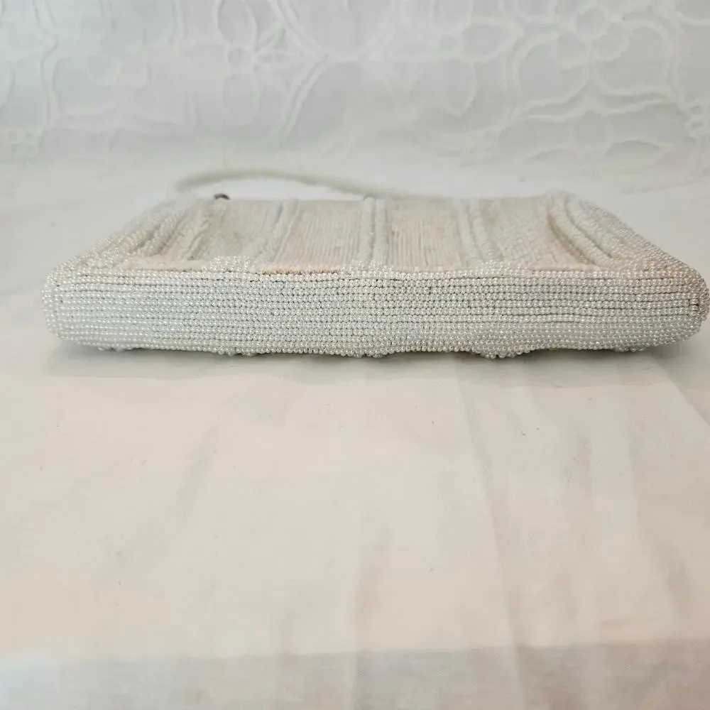 Vintage Walborg White Beaded Kiss Lock Evening Bag